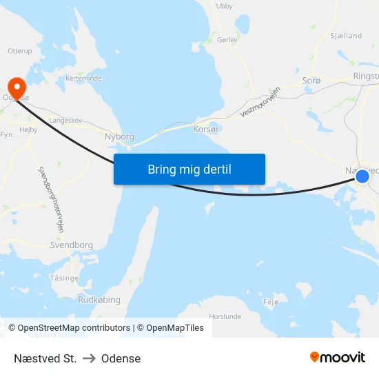 Næstved St. to Odense map