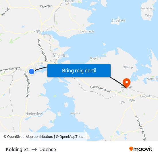 Kolding St. to Odense map