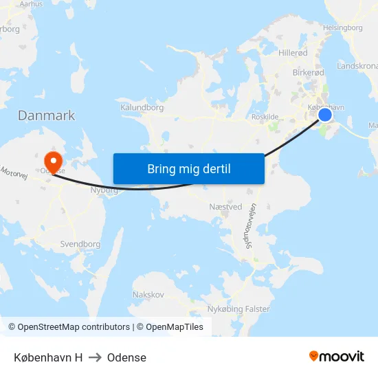København H to Odense map