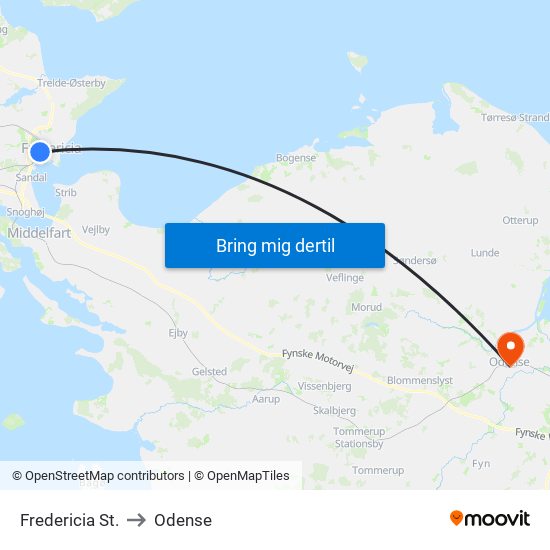 Fredericia St. to Odense map