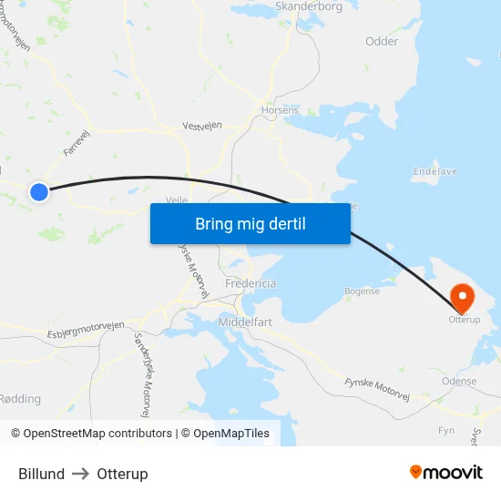 Billund to Otterup map