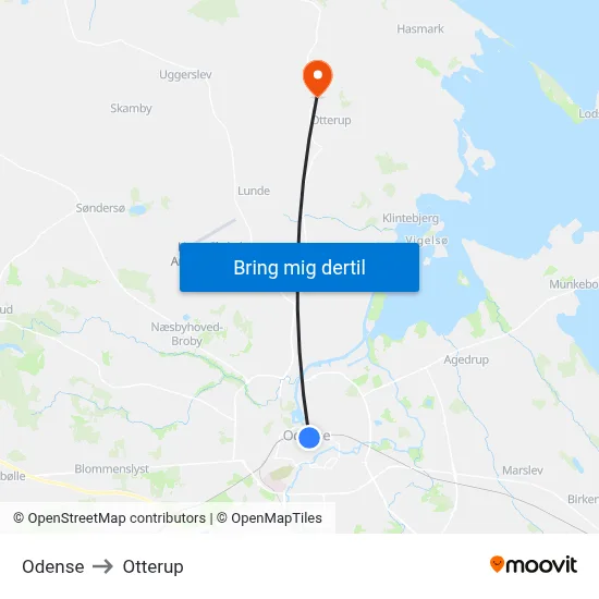 Odense to Otterup map