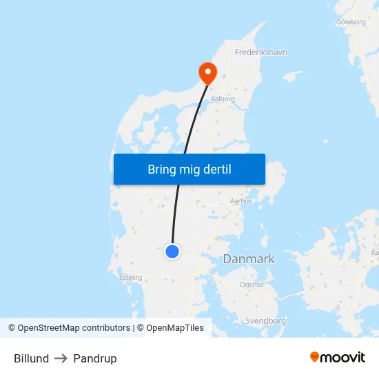 Billund to Pandrup map