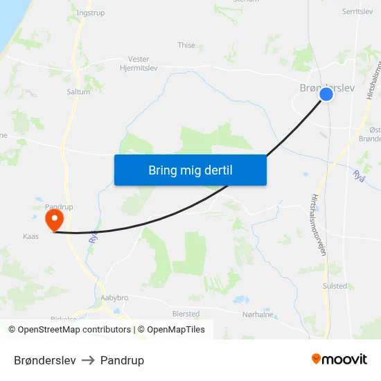 Brønderslev to Pandrup map