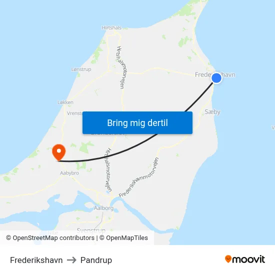 Frederikshavn to Pandrup map