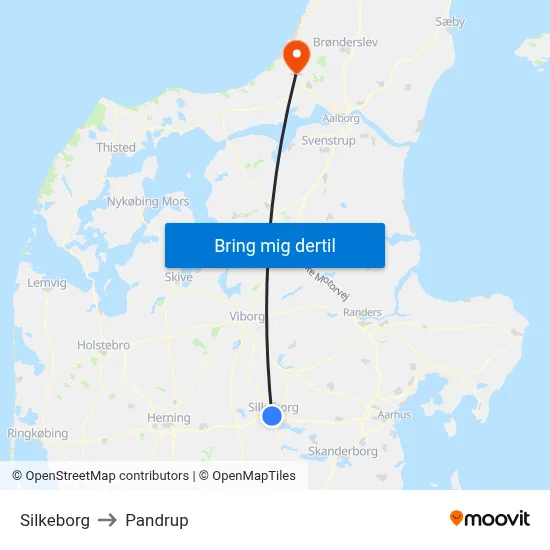 Silkeborg to Pandrup map