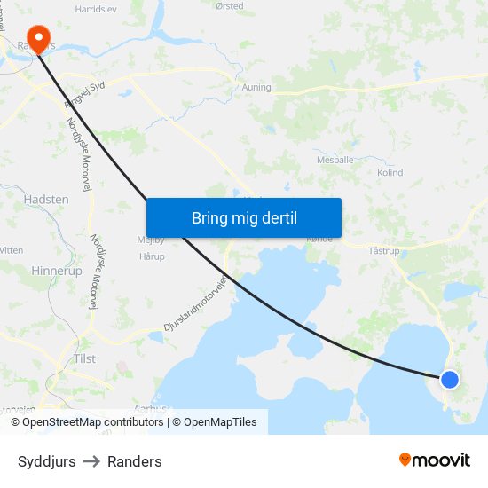 Syddjurs to Randers map