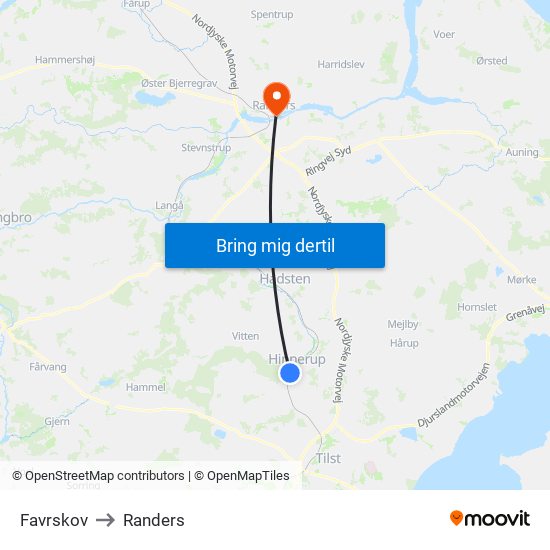 Favrskov to Randers map