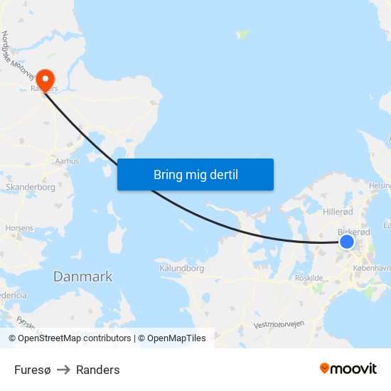 Furesø to Randers map