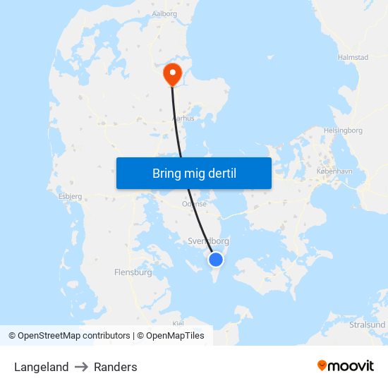 Langeland to Randers map