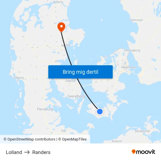 Lolland to Randers map