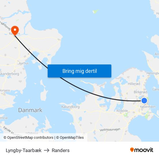 Lyngby-Taarbæk to Randers map