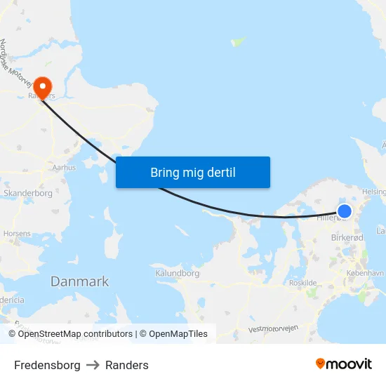 Fredensborg to Randers map