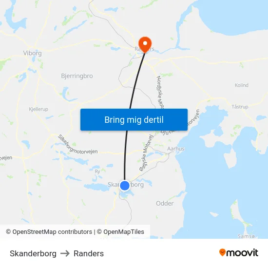Skanderborg to Randers map