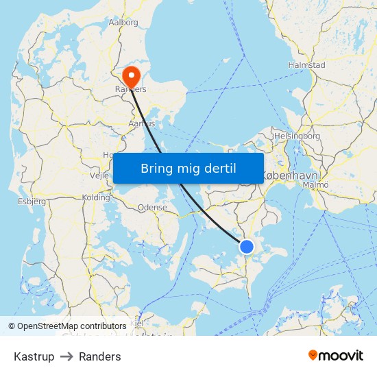 Kastrup to Randers map
