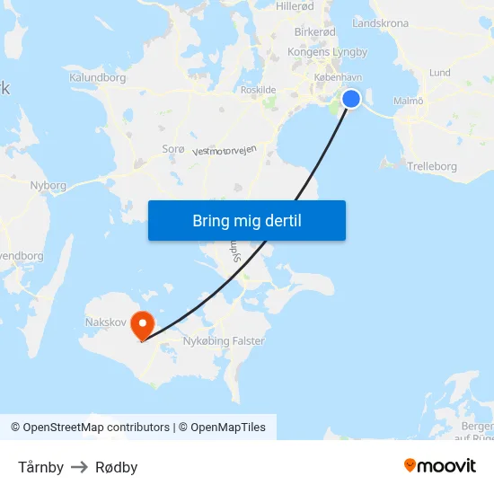 Tårnby to Rødby map