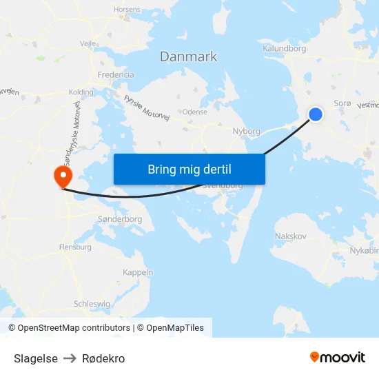 Slagelse to Rødekro map