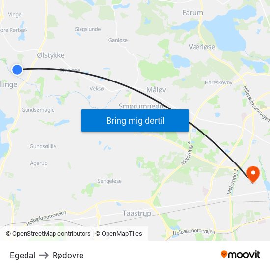 Egedal to Rødovre map