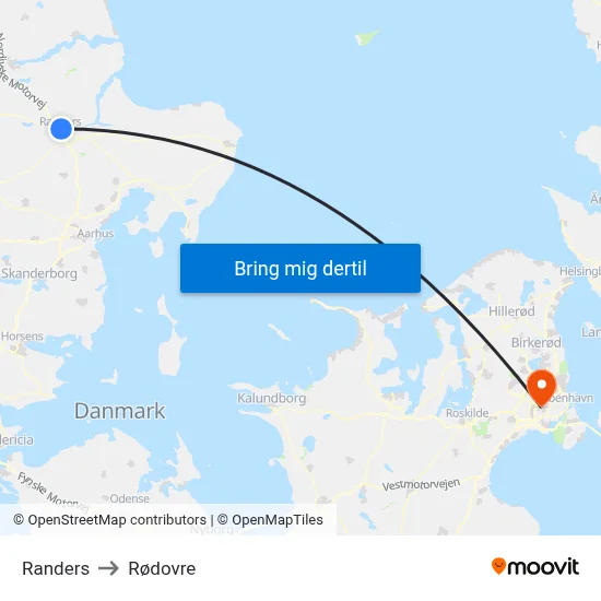 Randers to Rødovre map