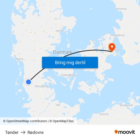Tønder to Rødovre map