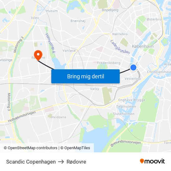 Scandic Copenhagen to Rødovre map