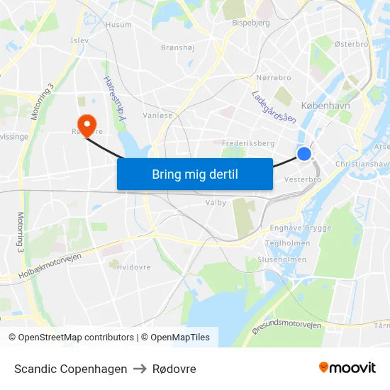 Scandic Copenhagen to Rødovre map