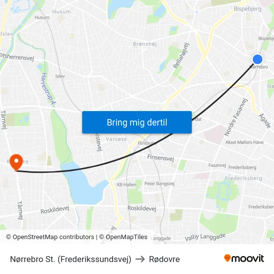 Nørrebro St. (Frederikssundsvej) to Rødovre map