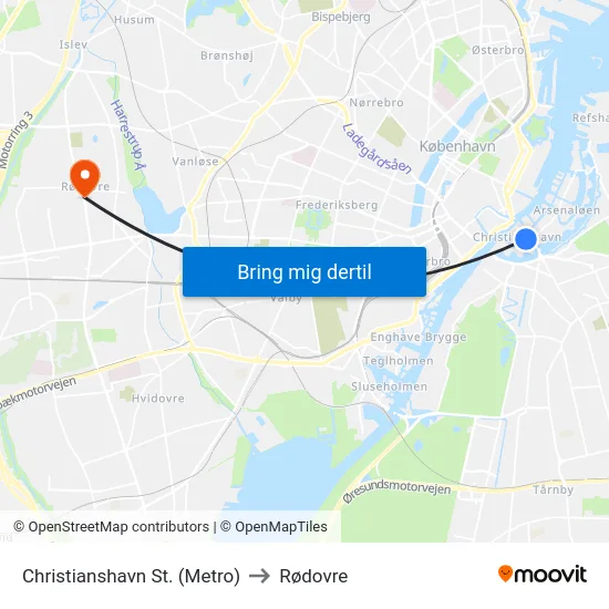 Christianshavn St. (Metro) to Rødovre map