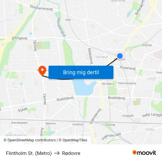 Flintholm St. (Metro) to Rødovre map