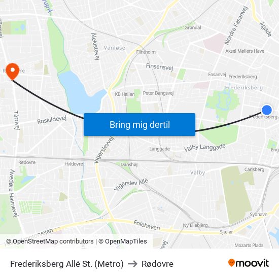 Frederiksberg Allé St. (Metro) to Rødovre map