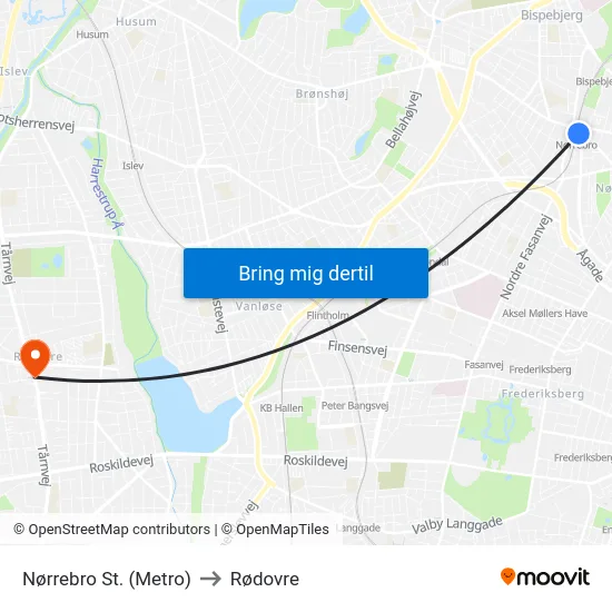 Nørrebro St. (Metro) to Rødovre map