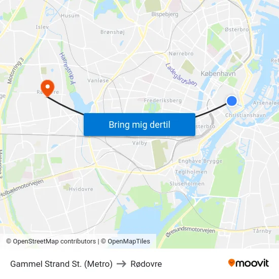 Gammel Strand St. (Metro) to Rødovre map