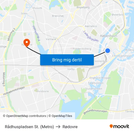 Rådhuspladsen St. (Metro) to Rødovre map