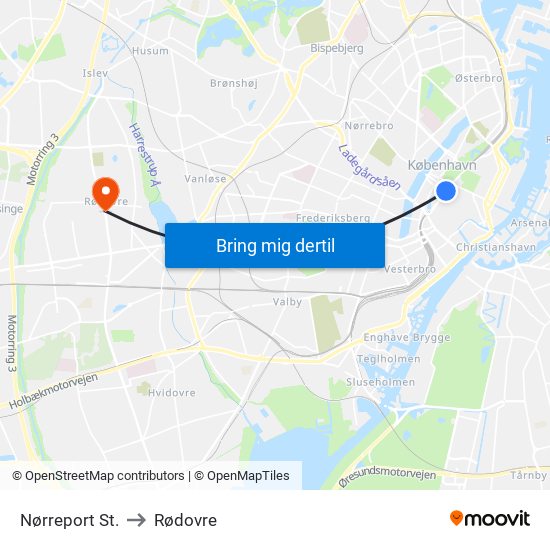 Nørreport St. to Rødovre map