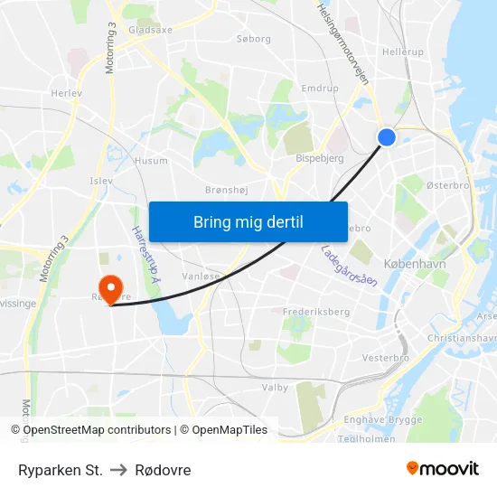 Ryparken St. to Rødovre map