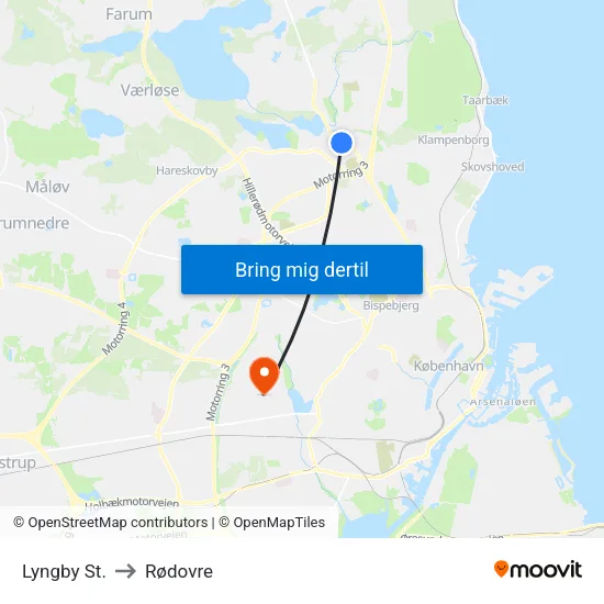 Lyngby St. to Rødovre map