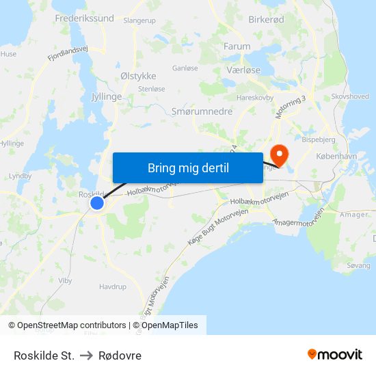 Roskilde St. to Rødovre map