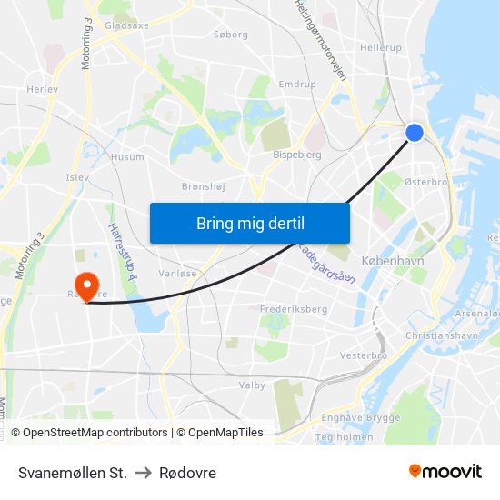 Svanemøllen St. to Rødovre map