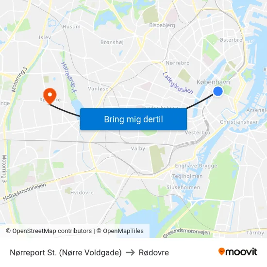 Nørreport St. (Nørre Voldgade) to Rødovre map
