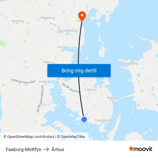 Faaborg-Midtfyn to Århus map