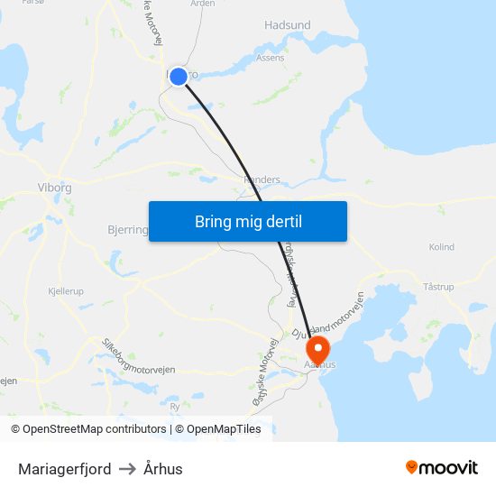 Mariagerfjord to Århus map