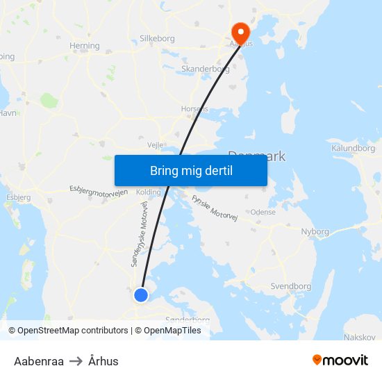 Aabenraa to Århus map