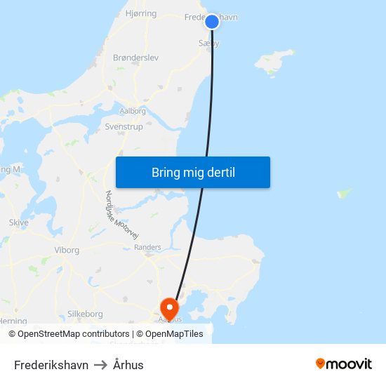 Frederikshavn to Århus map