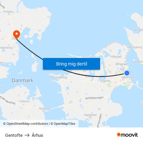Gentofte to Århus map
