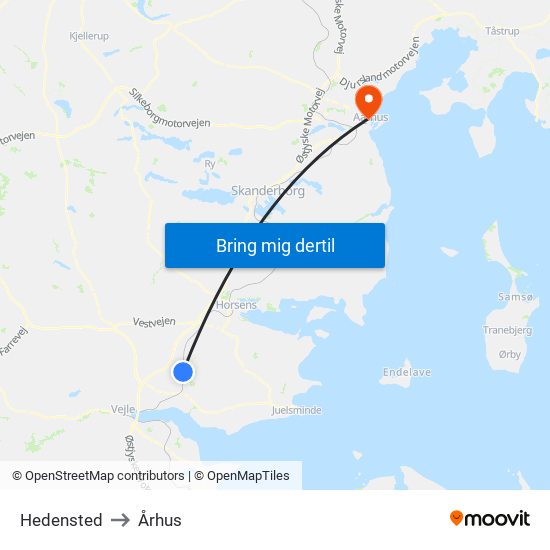 Hedensted to Århus map