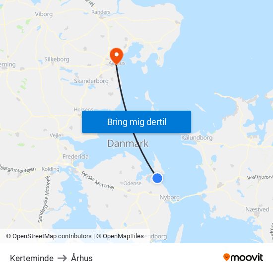 Kerteminde to Århus map