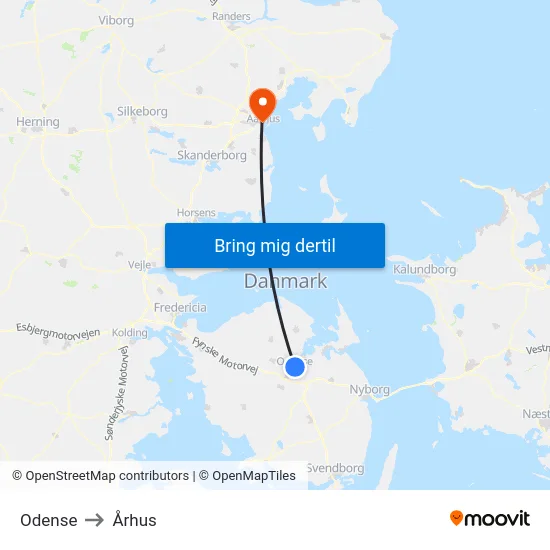 Odense to Århus map