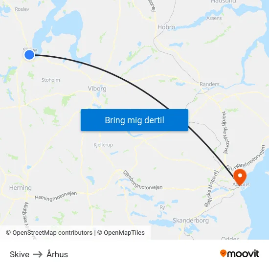 Skive to Århus map