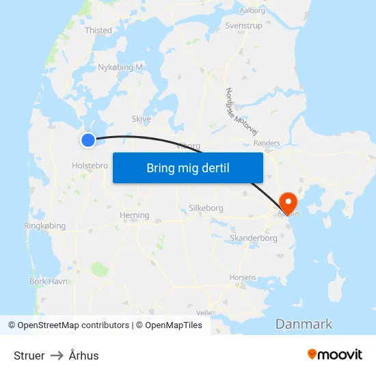 Struer to Århus map