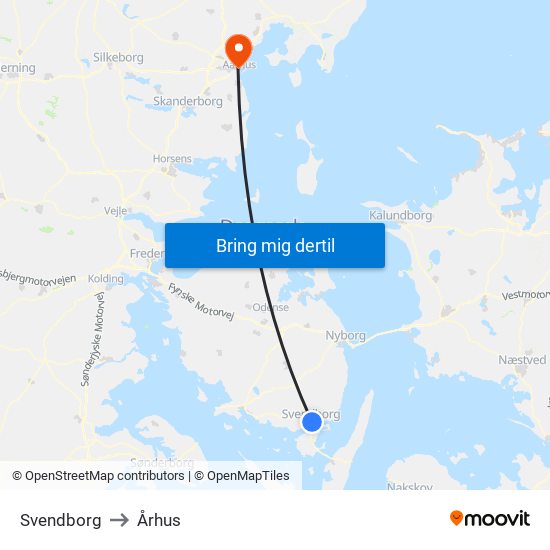 Svendborg to Århus map